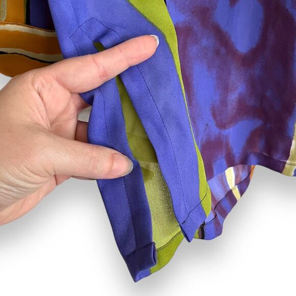 Vintage Marshall Rousso Abstract Print Sheer Long Sleeve Tunic Women's Size L - Picture 8 of 10